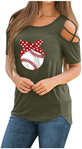 Lmdudan ombro frio para mulheres impressão gráfica de beisebol camisas de manga curta de verão solto de goleta cortada
