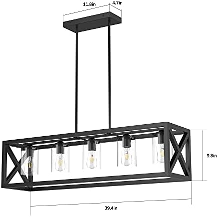 Lustre da fazenda LUDELIER RETANGLE BLACK, 5 LUZ ILANDA CAGA ILAGEM LINHA LUZES PENENTES LINHA LUZ