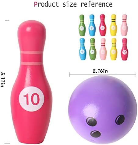 Yecen Wooden Color Digital Bowling Toy, adequado para jogos esportivos internos e externos para crianças, crianças e adultos,