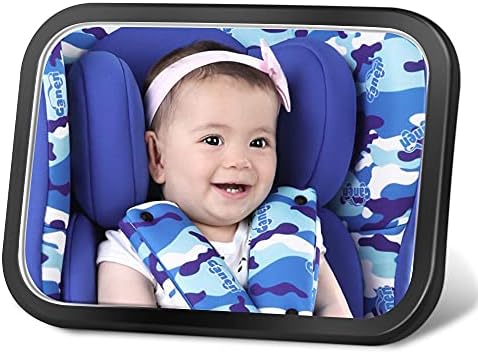 Espelho de carro de bebê Szjhkj, espelho de assento de segurança para bebês, vista clara e clara, sem montagem necessária, ajustável, testado de colisão e cinto de segurança duplo anti-queda
