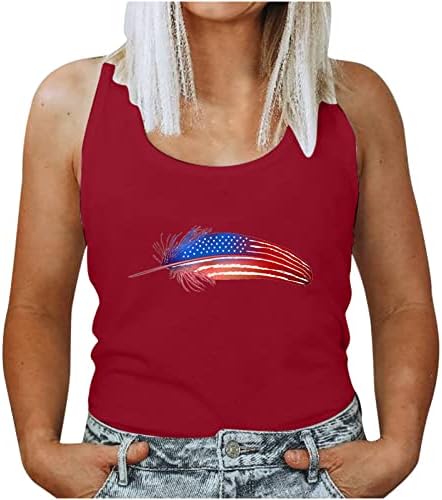 Tampo patriótico com mangas do Dia da Independência Mulvagista com USA Americana Stars and Stripes Vest Tees de camisas femininas