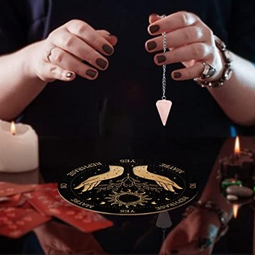 Andmaker 7.8 Pendulum Witch Pendulum, Mão de plântulas de salvador de madeira Planchette de Rose Quartz Dowsing Pendulums Ferramentas de adivinhação de bruxaria para decoração de altar de espírito