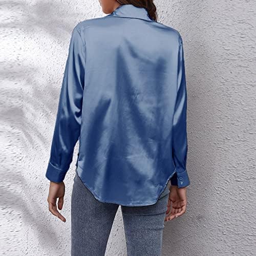 Camisas de manga comprida para mulheres de trabalho botão abaixar a blusa de caça -túnica casual com colarinho de cetim cardigan encobrimento