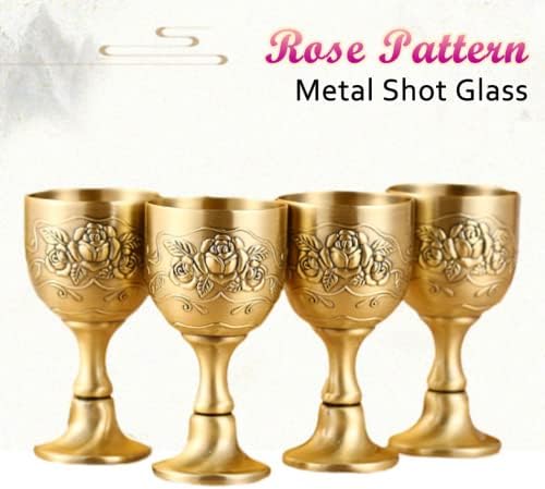 Dazhan Vintage Metal Gravura Padrão de Flor Shot Goblet Cálice de vinho - Copo decorativo de flor em relevo para casa S 2pcs/set