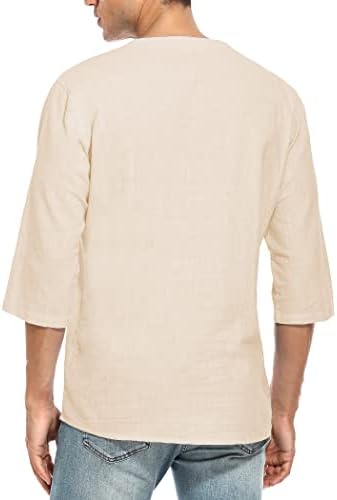 Camisa casual de linho de algodão casual de Lecgee masculino Camisão de luva curta V Lace de pescoço Up Hippie Beach Tee Camisetas