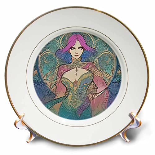 3drose Art Nouveau Mulher. Linda deusa de fantasia com presente de cabelo roxo - pratos