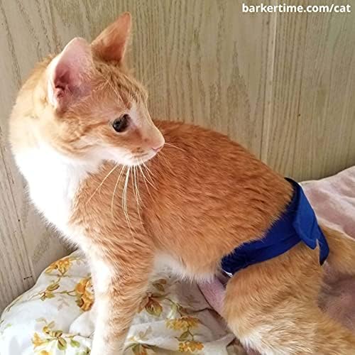 Calças de fraldas de gato de barkertime feitas nos EUA - pull -up da fralda de gato azul royal, M para pulverizar gato, piddling gato, gato incontinente - permite defecar fora