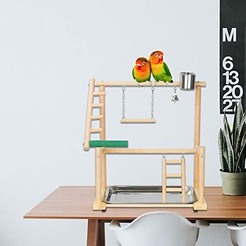Ibnotuiy Pet Parrot Playstand papagaio de pássaro Playground Play Play Stand Wood Perch Gym Playpen escada com copos de alimentação Sinos para cockatiel