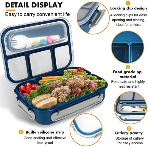 Bento Box, Lunch Box Kids, Lunch Box de Bento Bento de 1300 ml com 4 Compartimento e Picks de Comida e Copos de Bolo,