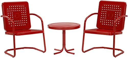 Móveis de Crosley KO10019re Bates Retro Metal Outdoor Sating para mesa lateral e 2 cadeiras, brilho vermelho brilhante