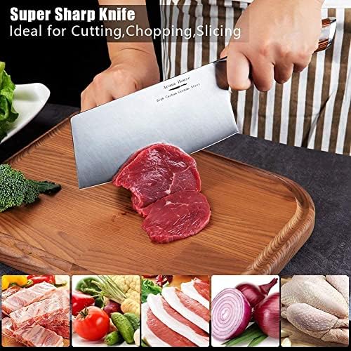 Aroma House Carne Cleaver 7 polegadas, faca de cutelo para corte de carne, aço inoxidável alemão de alto carbono com alça ergonômica,
