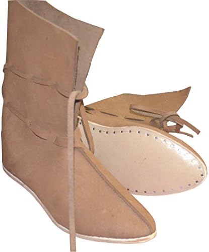 AllBestStuff Medieval Leather Shoe Renaissance Boots Long com cadarços de couro Abs