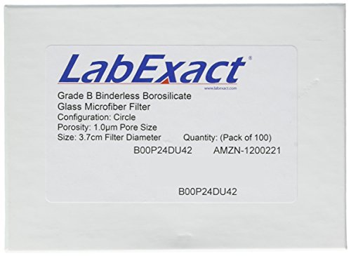 LabExact 1200221 Filtro de microfibra de vidro de grau B, vidro borossilicato sem fichas, 1,0 µm, 3,7 cm