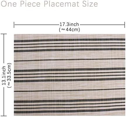 Placemats Conjunto de 6 - Tapete de faixa bege preta Tapete de esteira interna para mesa de jantar - Lavagem de mesa resistente ao calor