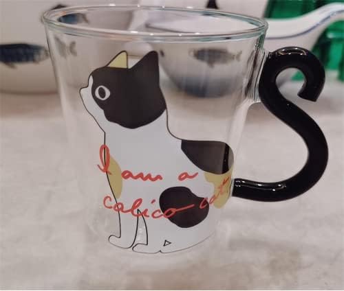 Qizhio5a Cara de gato de gato xícara de vidro com alça de cauda de gato, copo de chá de caça de café preguiçoso para os amantes de