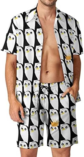 Comic Baby Penguin Men's 2 peças Roupas de praia Button Hawaiian Camisa de manga curta e ternos de shorts