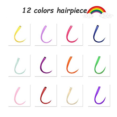 24pcs clipe em extensões coloridas para meninas, extensões de cor de cabelo arco-íris longas clipes, destaques de festas multicoloridas extensões de cabelo sintéticas para crianças 22 polegadas