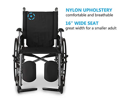 Medline leve e amigável cadeira de rodas com armas de mão, braços de mesa e pernas elevadas para conforto extra, cinza, assento de 16 polegadas