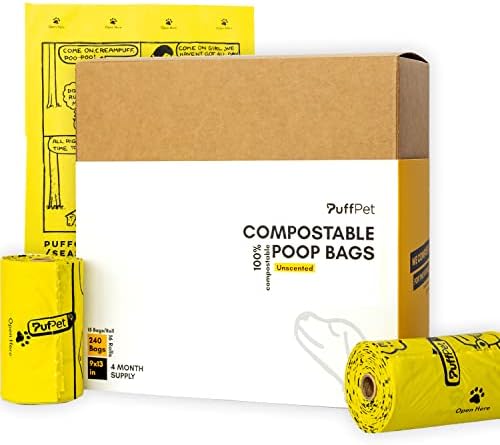 Bolsas de cocô de cocô de cães compostáveis, 16 rolos, 240 contagens, compostáveis, resistentes a vazamentos e grossos