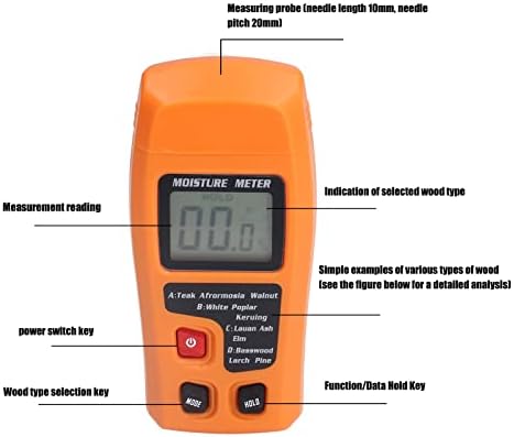 Medidor de umidade de madeira digital, alta precisão 4 modos Detector de umidade laranja para materiais de construção medicinais Cartons de papel