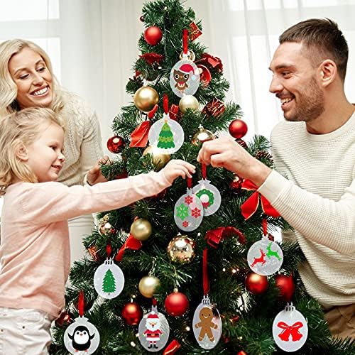 50 PCs Clear acrílico de Natal Ornamentos de Natal 3 Em branco redondo, acrílico de natal pendurar ornamentos de acrílico tags de árvore de natal com fita para decoração de árvore de natal artesanato diy