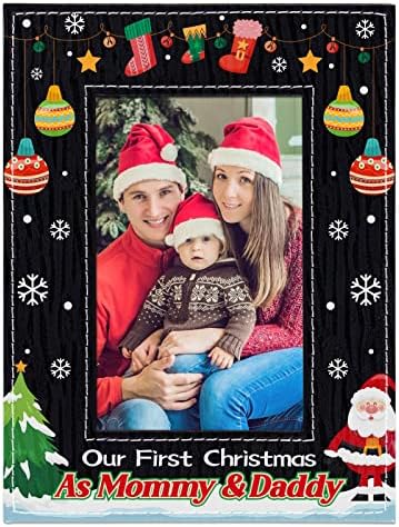 Flyab Nosso primeiro Natal como mamãe e papai moldura 4x6 Novos pais quadro de imagem de Natal First Christmas Photo Frame