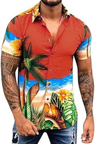 Zdfer folhas masculinas Camisas casuais de flores para baixo de manga curta Camisa havaiana de verão Casual de férias de camisa de praia Tops