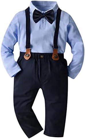 Lotucy bebê menino cavalheiro terno camisetas de joio + suspensórios calças xadrez de 3pcs roupas cavalheiros