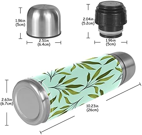 Caneca isolada de aço inoxidável, padrão de folha verde desenhado à mão-01 impressão térmica garrafa de água para bebidas