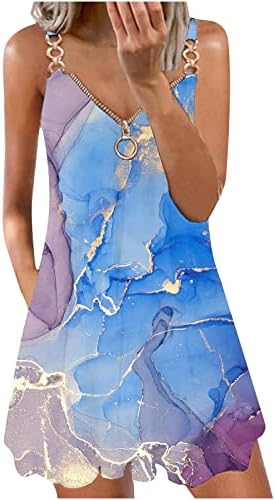 Vestido casual lcziwo para mulheres 2023 Summer Trendy Color Block Zip V pescoço sem mangas Pocket Ruffle praia mini vestido