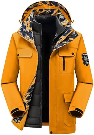 Masculino casaco de caminhada à prova d'água de inverno com capuz quente com capuzes de vento de espessura de trincheira com zíper externo com zíper acolchoado com capuz de capuz