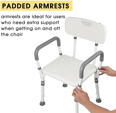 Cadeira de chuveiro com braços e montagem sem parafusos sem ferramentas, assento portátil de banheira, banco de chuveiro ajustável,