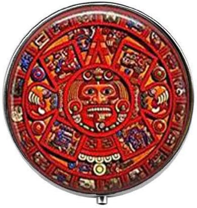 Calendário asteca - Caixa de comprimidos de calendário asteca - Caixa de comprimidos - Caixa de pílula - Caixa de doces de vidro