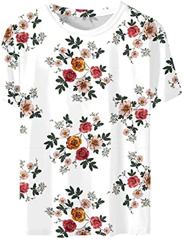Camiseta floral feminina de camiseta redonda no pescoço de verão casual manga curta camisetas de ajuste solto