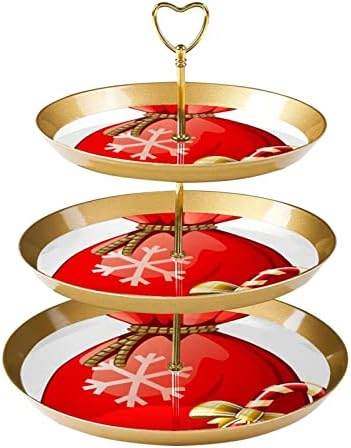 Stand de cupcakes de três camadas, Papai Noel Sack Christmas Snowflakes Placas de sobremesa plásticas Servindo Stand para o chá de bebê de chá de chá e decorações de casamento