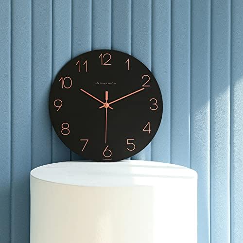 Relógio de parede de madeira plana de Mooas, relógio de parede de 12 ”, relógio decorativo silencioso de 12”, operação de bateria,