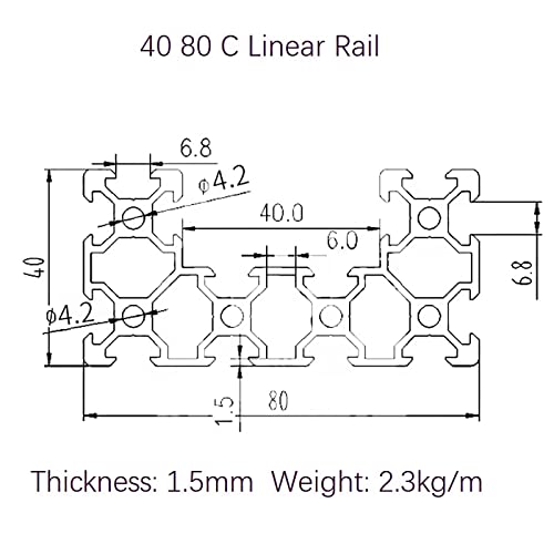 Mssoomm C Channel U Tipo 4080 Rail linear L: 78,74 polegadas / 2000mm Perfil de extrusão de alumínio Europeu Padrão Anodizedsleek Prata Linear Linear Guia de Rail para impressora 3D e Kit Diy CNC, 1pcs