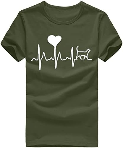 Camisetas gráficas para mulheres de verão coração impressão tamis de camisetas de tripulante curta de manga curta Casual