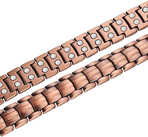 Feraco Linfonia de pulseiras magnéticas para homens de força tripla para dores de artrite e alívio do túnel do carpo puro titânio e pulseira de terapia magnética de cobre puro com 3x ímãs fortes