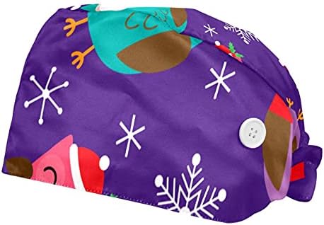 2 Pacote colorido Elementos de Natal Ball Tree Gift Box Caps com banda de moletom para homens, Bouffant Scrub Turban Cap