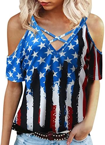 Camisas patrióticas para mulheres bandeira americana de verão de manga curta camisetas com-shirts tie-dye estrelas solteiras de férias