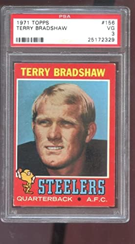 1971 Topps #156 Terry Bradshaw Rookie RC PSA 3 Cartão de futebol classificado NFL Steelers - Cartões de futebol não assinados