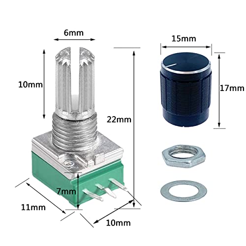 Cermante 10pcs Potenciômetro B10K RK097N Eixo de 20 mm 3 potenciômetro linear terminal de 3 mm para arduino Potentiômetros rotativos de articulação de arduino Tampa de liga de alumínio de 10pcs