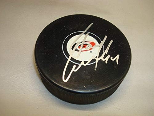 Jay Harrison assinou o Hóquei da Carolina Hurricanes Puck autografado 1a - Pucks autografados da NHL