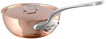 Mauviel 1830 M'Heritage M150Ss de 1,5 mm de cobre polido e aço inoxidável Spleyd Curved Pan com tampa e alça de aço inoxidável fundido,