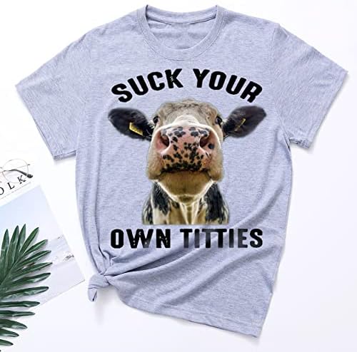 Tops de verão feminino Carta engraçada Imprimir camiseta de vaca Tees gráficos causal camisetas de tripulantes causais