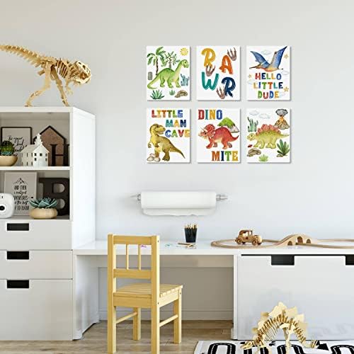 HPNIUB Dinosaur Nursery Art Print, Kids Word Wall Art Conjunto de 6 peças Cartoon Animal