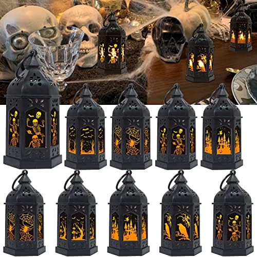 Lanterna de Halloween de Shymery, mini -lanterna de lanterna com velas tremeluzentes, vidro vintage pendurado em pequenas lanternas de lanternas de lanternas para decorações internas, externas, mesa, festas assustadoras