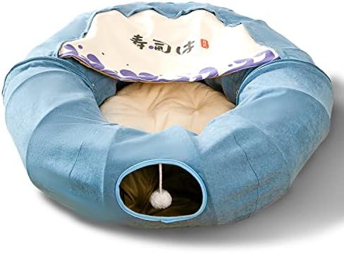 Cama de túnel de gato redondo do Hipipet para gatos internos, túnel de gato com cama de gato lavável dobrável.