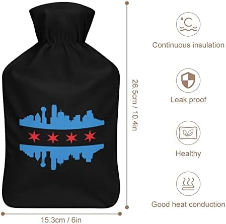 Bandeira de Chicago com edifícios horizonte de água injeção de água de borracha de água quente saco de água portátil garrafa de